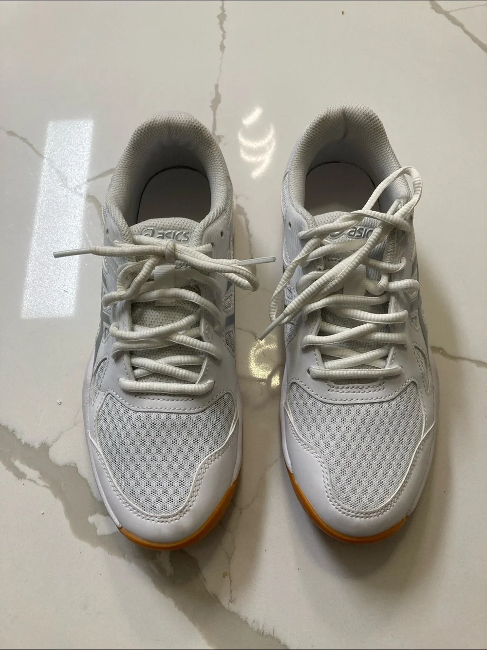 ASICS White Sneakers with Orange Sole Trim